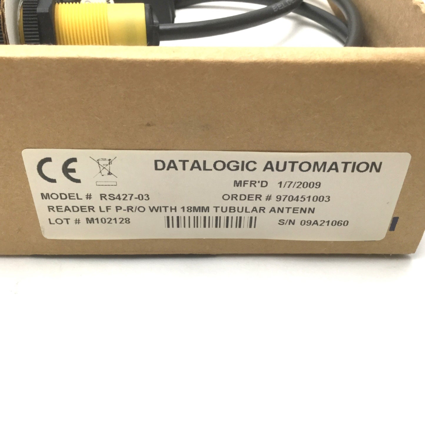 New Datalogic RS427-03 Read Only Reader With Remote 18mm Tubular Antenna 24VDC