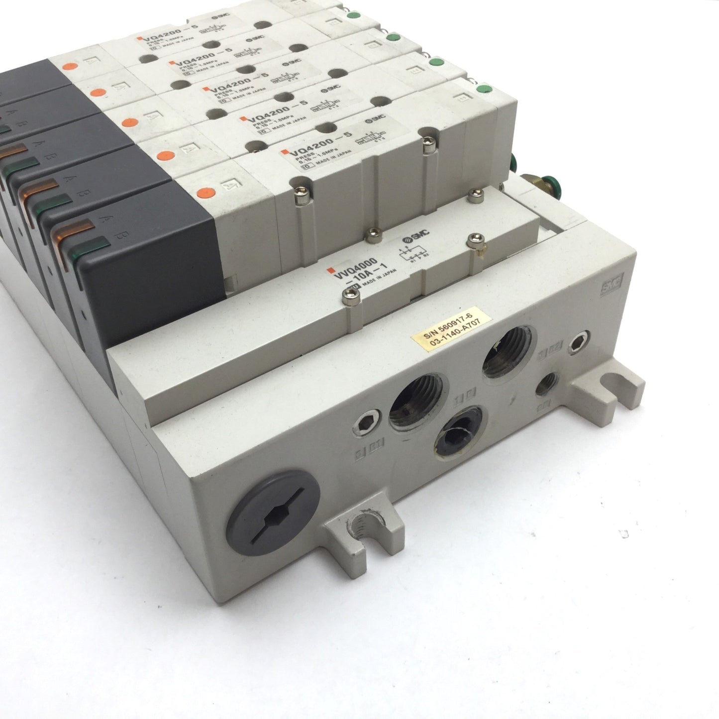 Used Bank of 5 SMC VQ4200-5 Solenoid Valve, 2-Position 5-Port, 24VDC, 0.15-1.0MPa