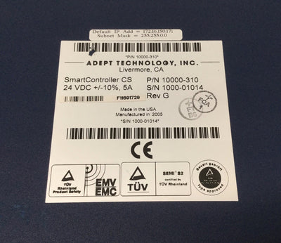 Used Adept 10000-310 Rev G Robot Smart Controller CS, 24VDC 5A, SmartServo, DeviceNet