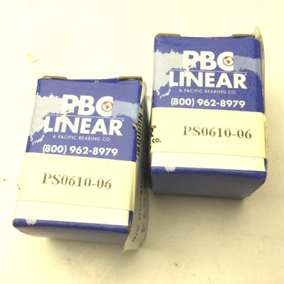 New Other Lot of 2 New PBC Linear PS0610-06 Linear Sleeve Bearing, ID: .375"