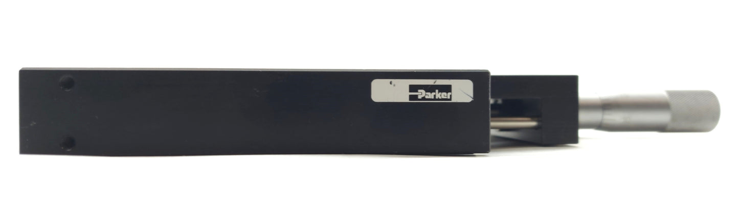 Used Parker CR4421-L Manual Linear Stage, 1" Travel, 5 x 5" Stage w/Micrometer & Lock