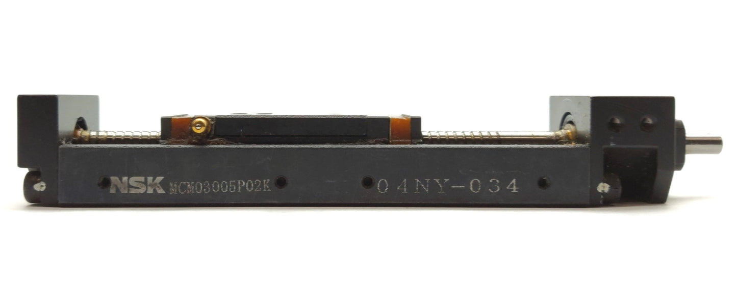 Used NSK MCM03005P02K Monocarrier Linear Actuator, 50mm Travel, 2mm Lead, 5mm Shaft