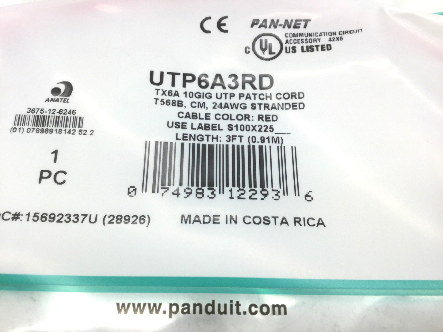 New Box of 10 New Panduit UTP6A3RD Patch Cords W/ MaTriX Tech 3' CAT 6A 10GB RED