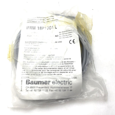 New Baumer IFRM 18P1701/L Proximity Sensor, 12-30VDC, PNP, NO, 8mm-Range