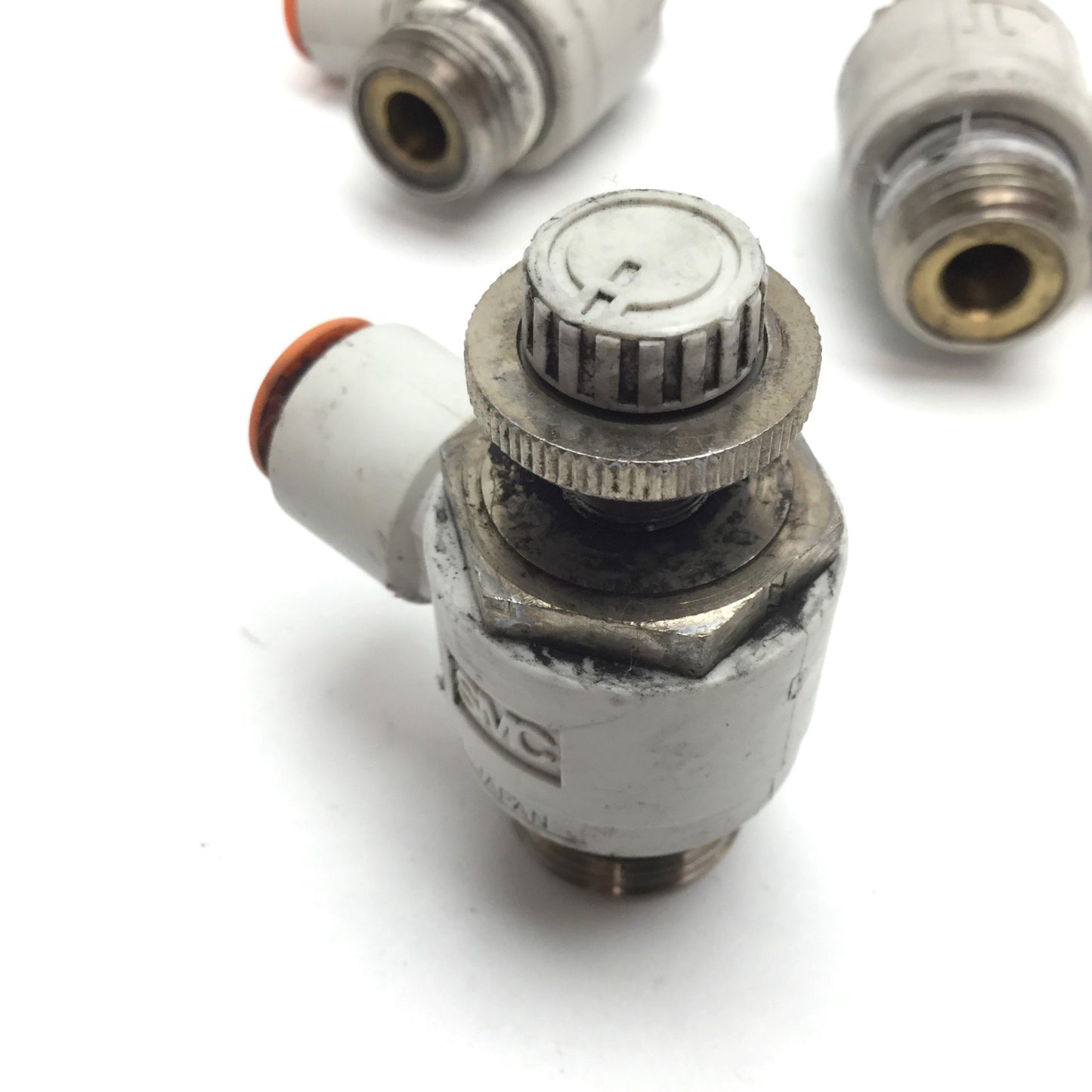 Used Lot of 3 SMC AS4201F Flow Control Valve, 3/8" One-Touch to 1/2" NPT Male