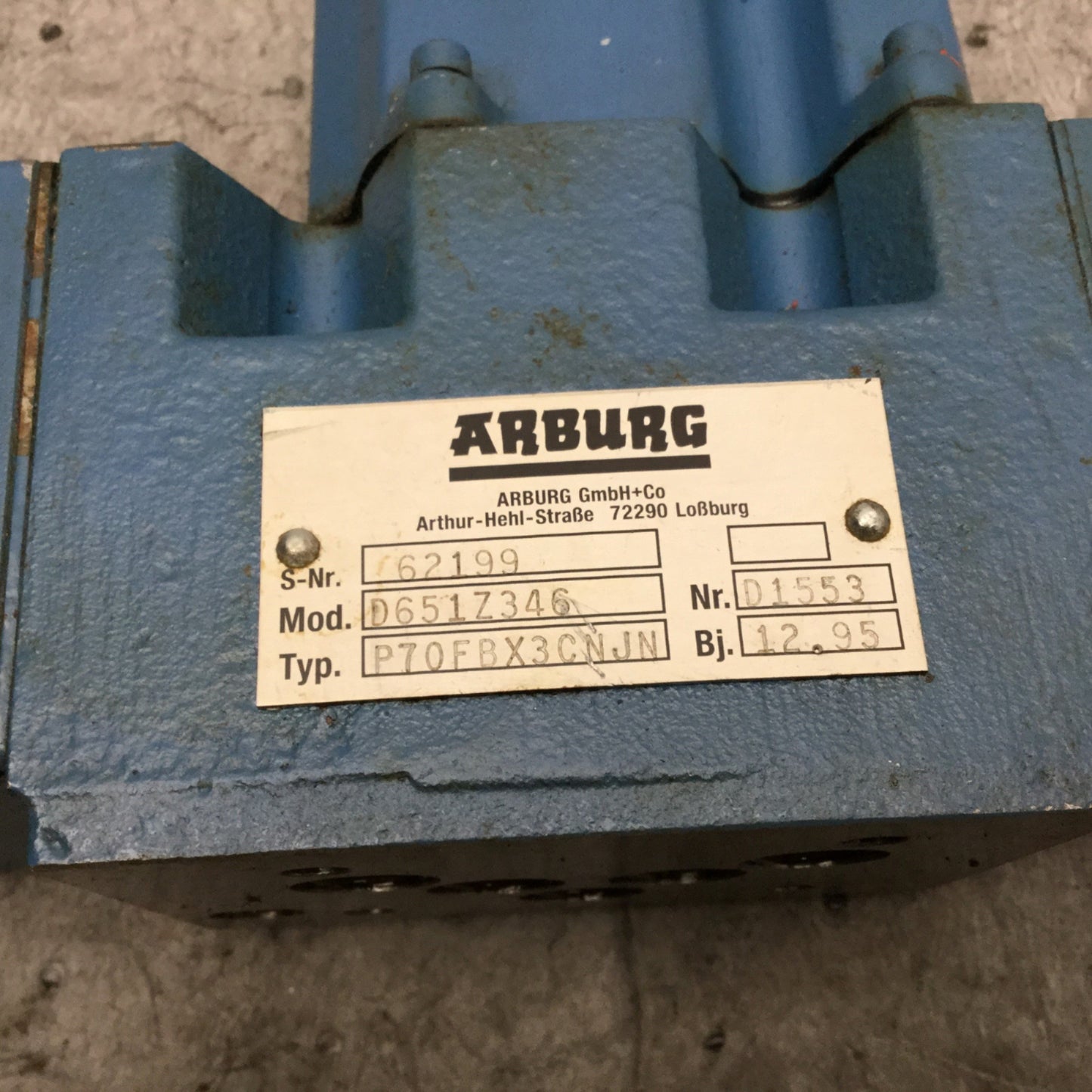 Used ARBURG MOOG D651Z346 Proportional Control Valve Type P70FBX3CNJN