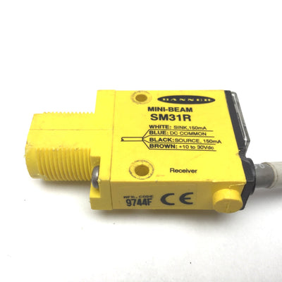 Used Banner SM31R Mini-Beam Photoelectric Receiver, Voltage: 10-30VDC, Range: 3m