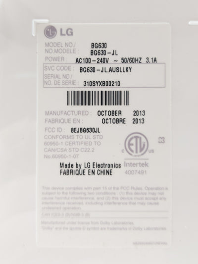 Used LG BG630 LCD Projector, 30-300", 1024 x 768, VGA, Composite, HDMI, 100-240VAC