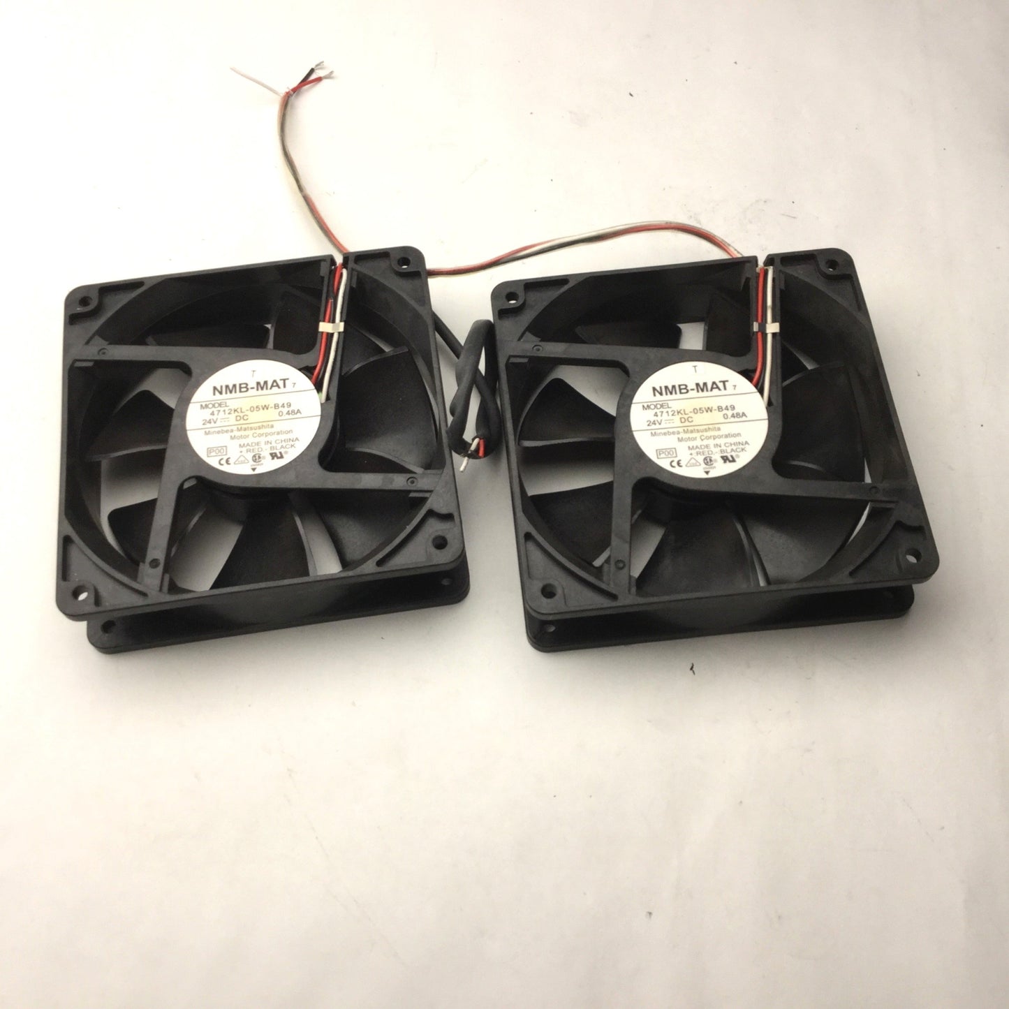 Used Lot of 2 NMB-MAT 4712KL-05W-B49 Cooling Fan, 24VDC, 0.48A, 4.625"x4.625"x1.25"