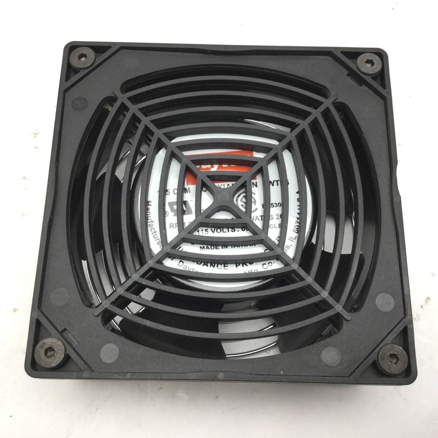 Used Dayton LR53000 4WT46 Axial Fan, 115VAC 60Hz, 0.24A, 20W, 115 CFM, 3100RPM