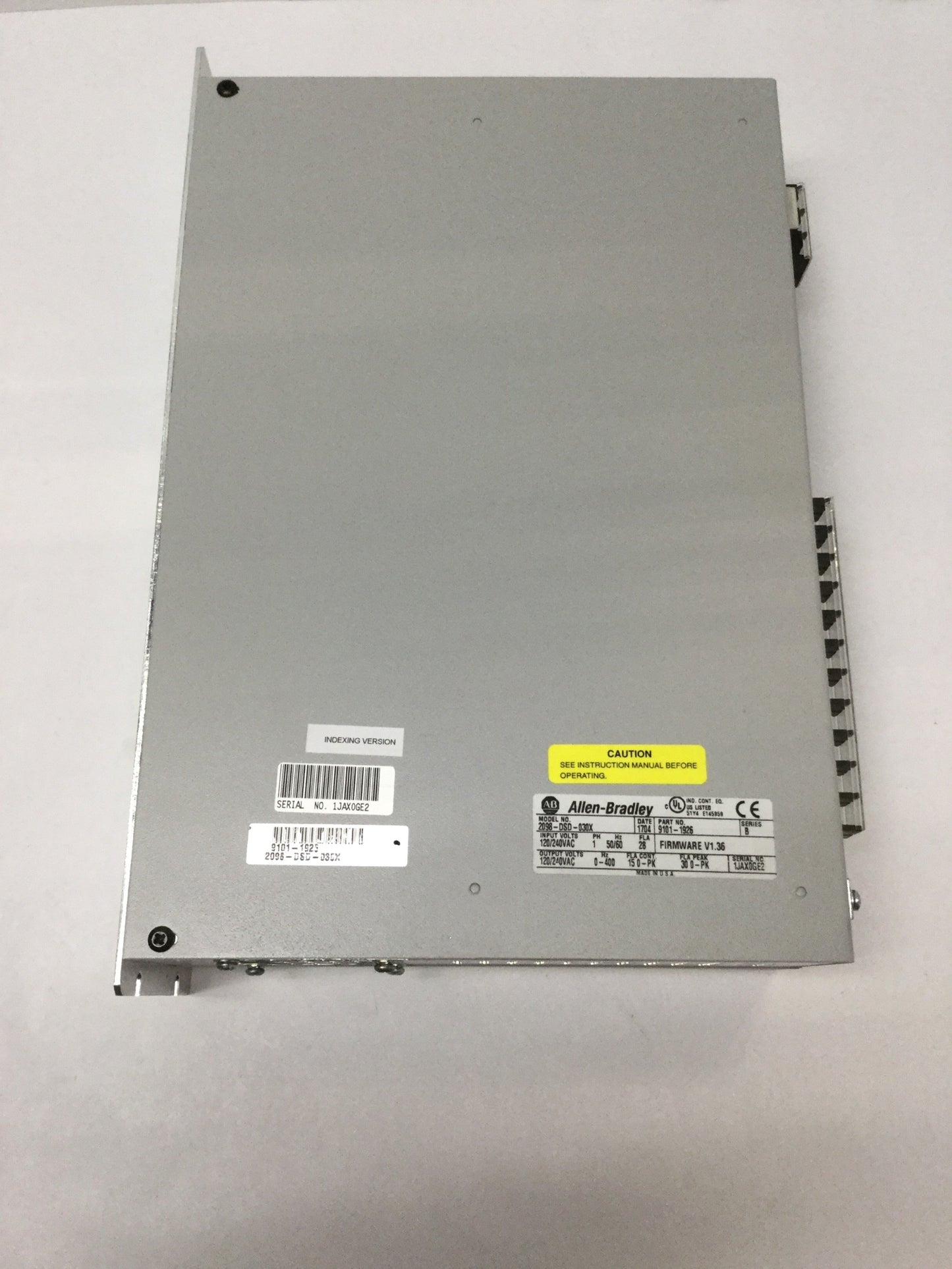 Used Allen Bradley 2098-DSD-030X Ultra3000i Indexing Servo Drive 15A, 120/240VAC 1PH