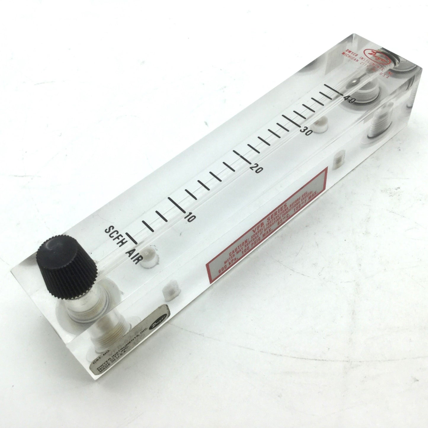 Used Dwyer VFB-52-BV Flow Meter 4" Scale 4-40 SCFH Air Brass Valve