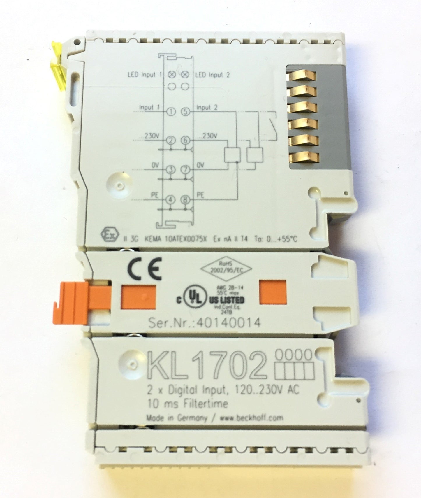 Used Beckhoff KL1702 Bus Terminal 2-Channel Digital Input 120-230 VAC, 10ms