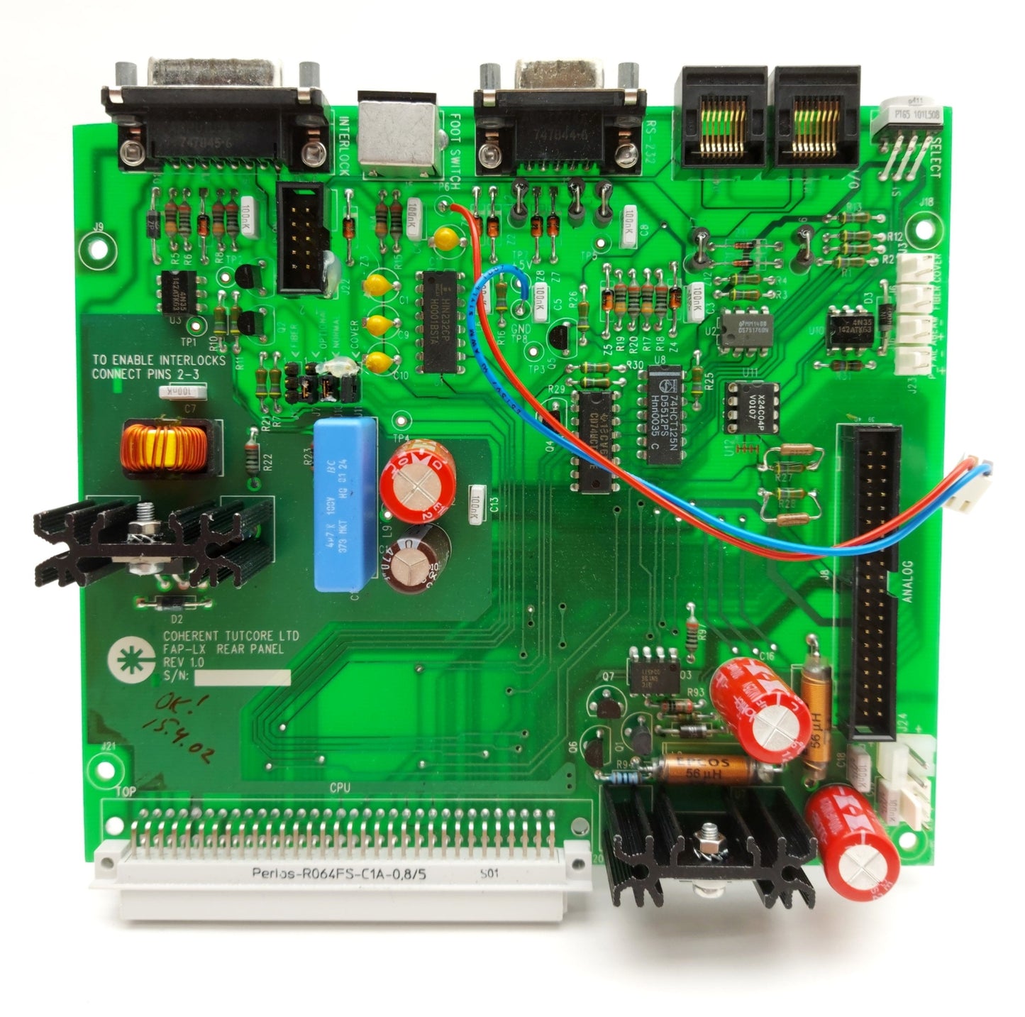 Used Coherent Rev. 1.0 Duo FAP LASER Rear Panel Board 15/9Pin D-Sub 8Pin DIN 2x RJ45