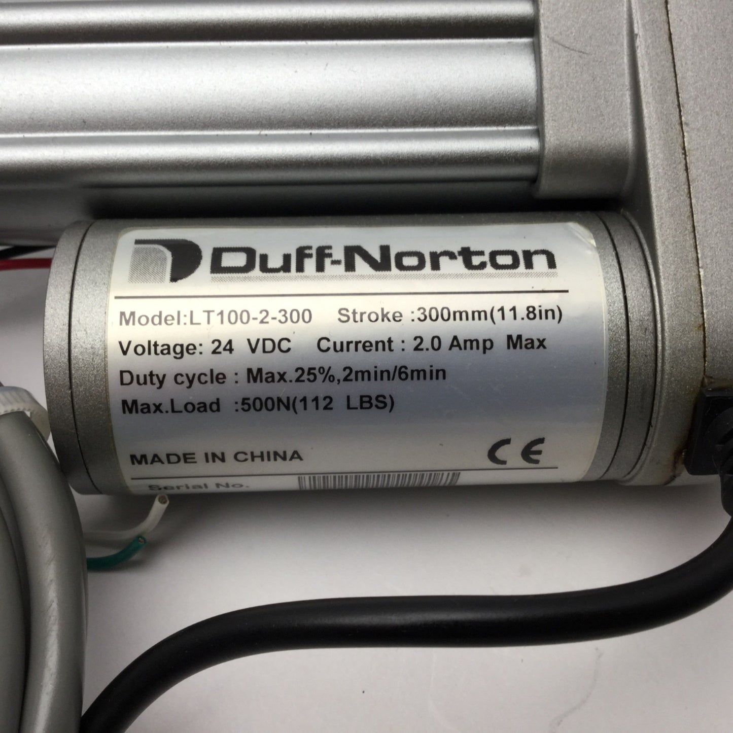 Used Duff Norton LT100-2-300 Linear Actuator Stroke: 11-13/16", Rated Load: 112lbs
