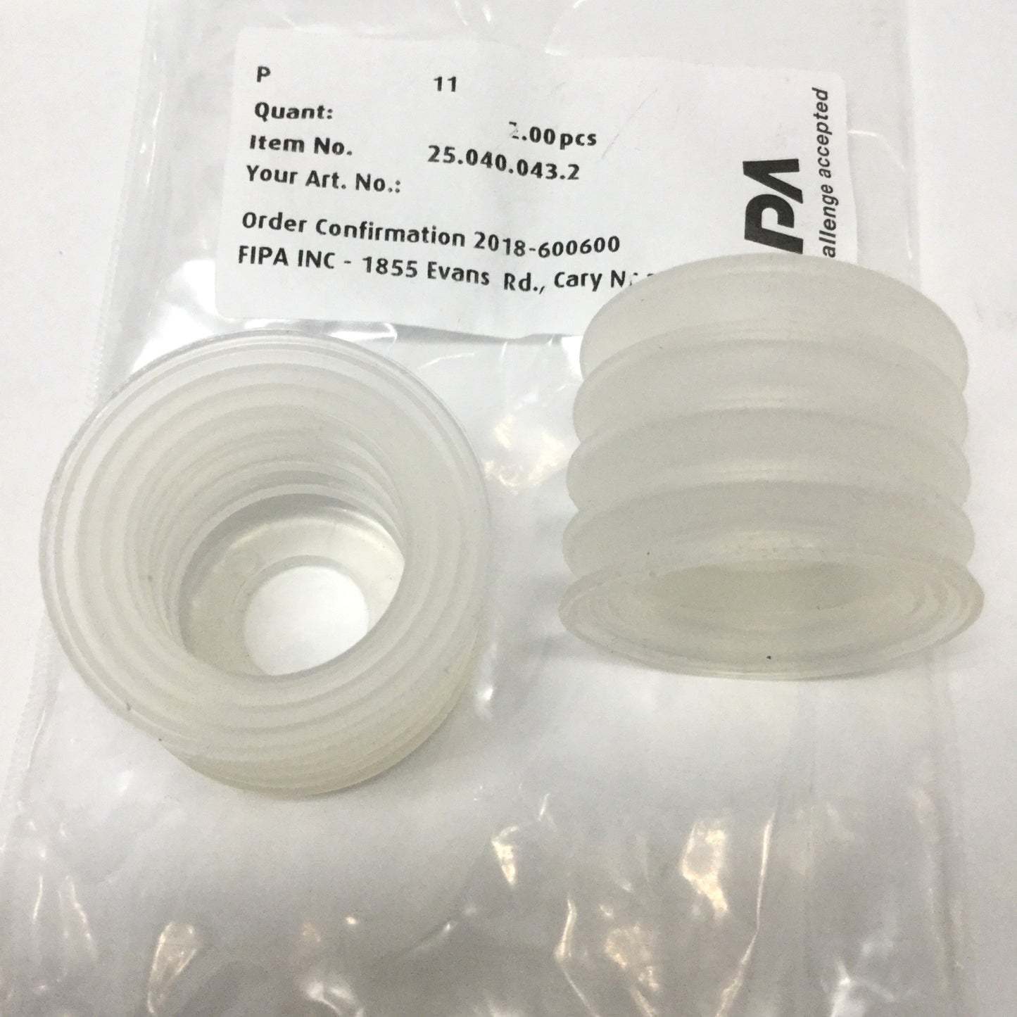 New – Open box Lot of 2 FIPA 25.040.043 Silicone Bellows Vacuum Suction Cups Ø40mm, 24mm Stroke
