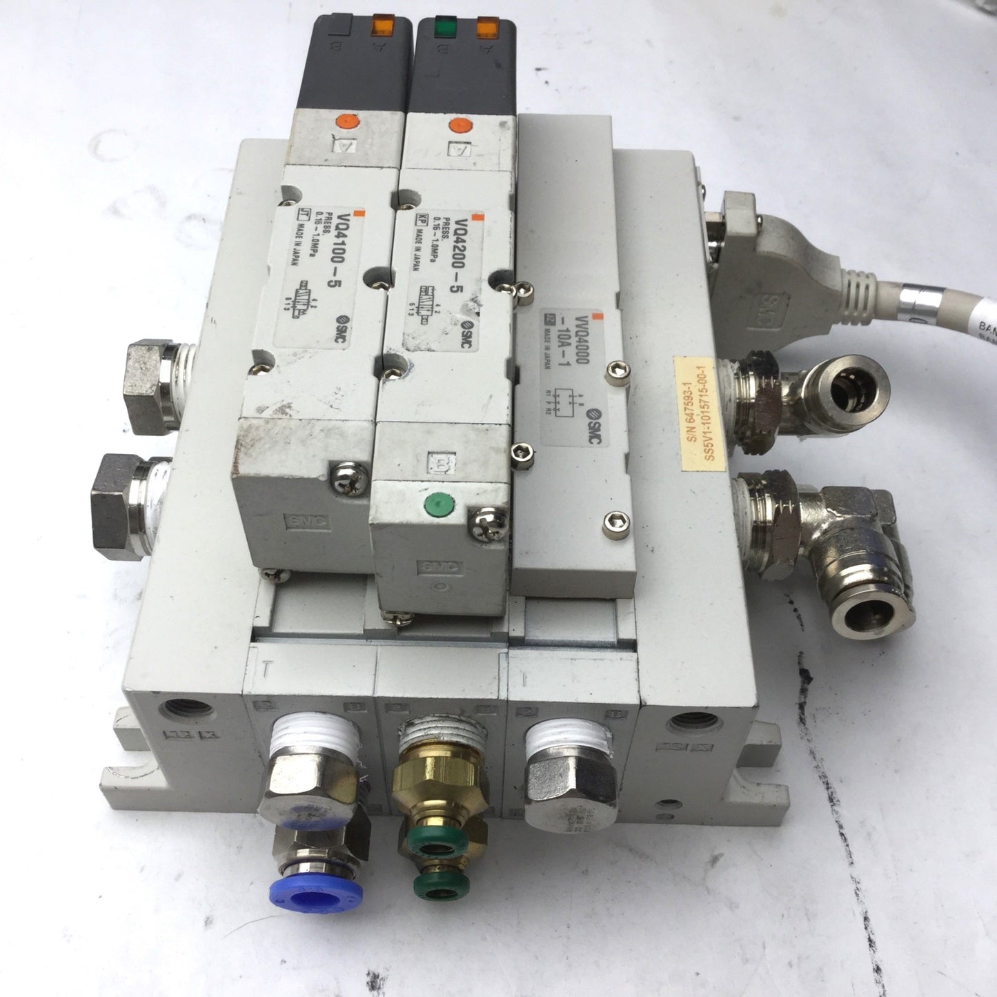 Used Bank of 2 SMC VQ4200-5 & VQ4100-5 Solenoid Valve, 2-Position 5-Port, 24VDC