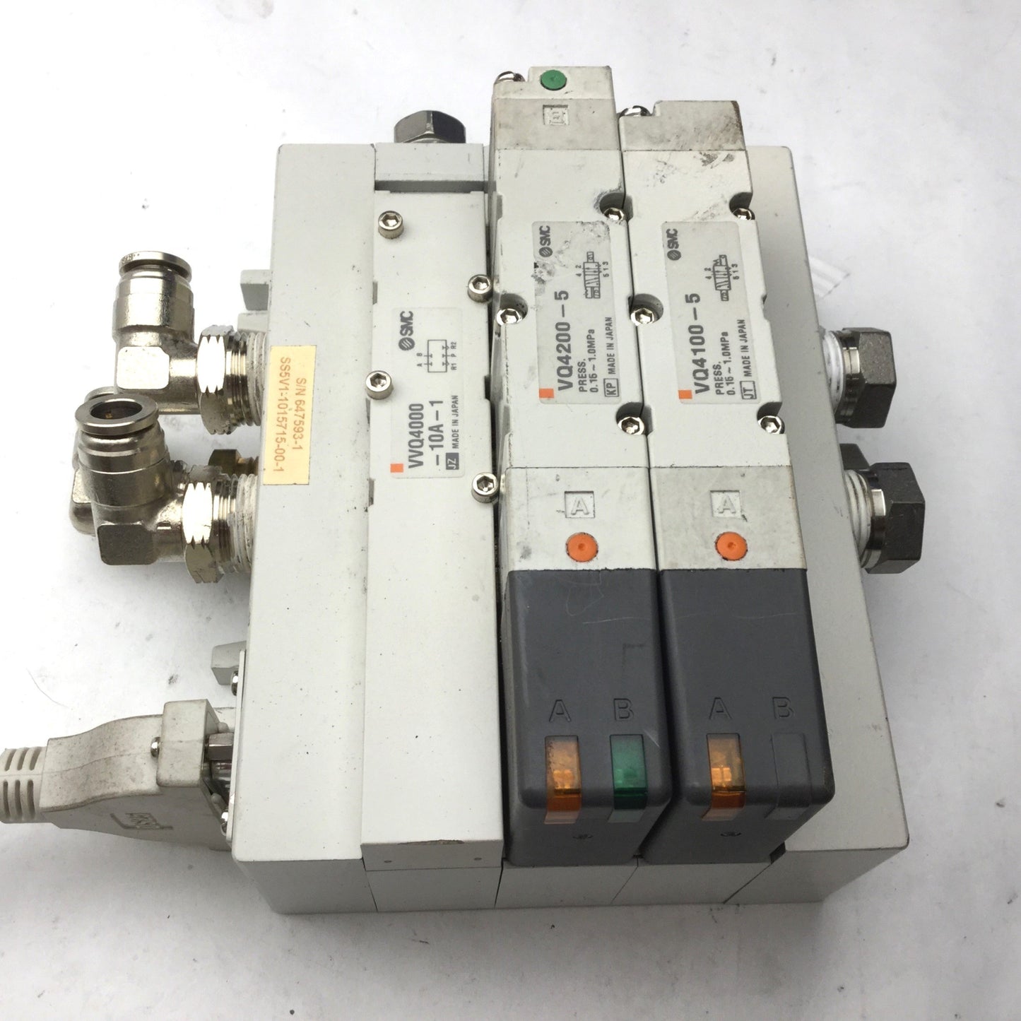 Used Bank of 2 SMC VQ4200-5 & VQ4100-5 Solenoid Valve, 2-Position 5-Port, 24VDC