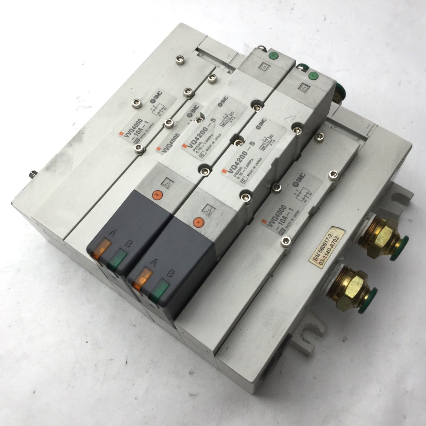 Used Bank of 2 SMC VQ4200-5 Solenoid Valve, 0.15-1.0MPa, 2-Position 5-Port, 24VDC