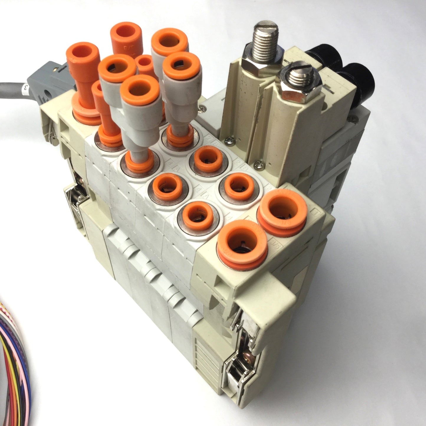 Used Bank of 3 SMC Solenoid Valves, 3x SV2300-5FU, 3-Pos 5-Way, *Bad Connection*