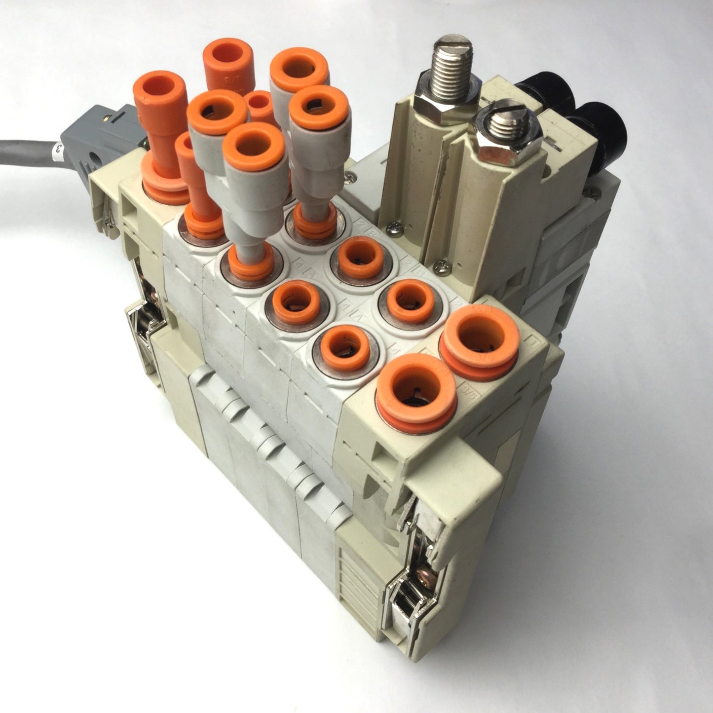 Used Bank of 3 SMC Solenoid Valves, 3x SV2300-5FU, 3-Pos 5-Way, *Bad Connection*