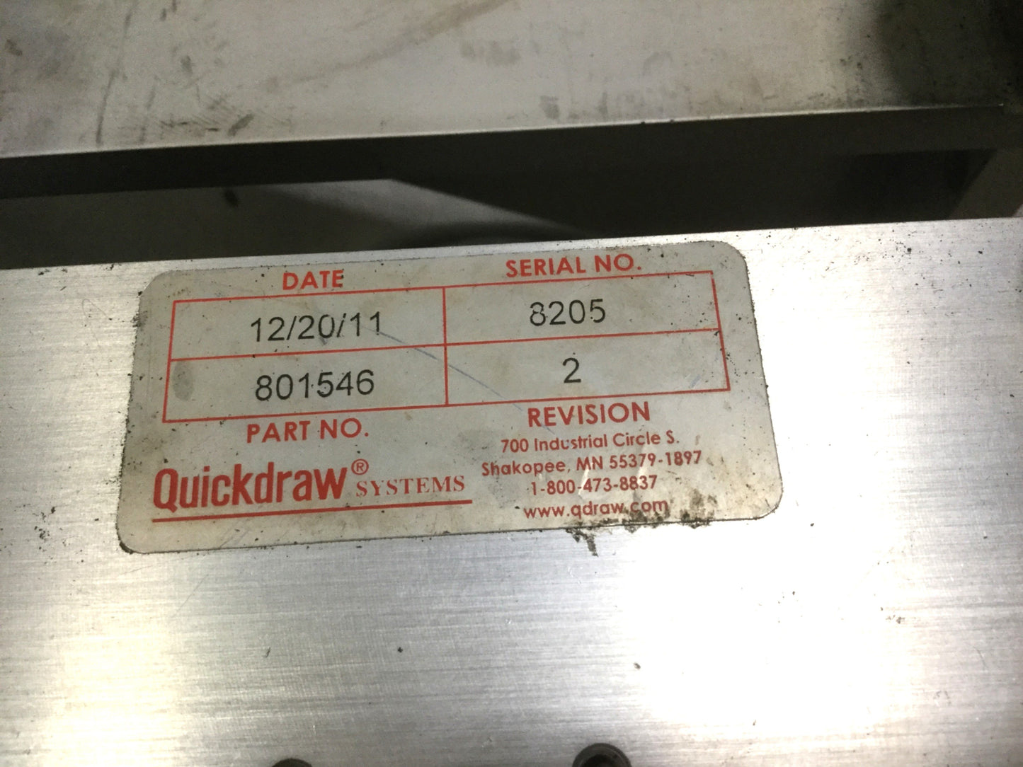 Used Quickdraw 801546 MR Series Slip Roller Conveyor, 30" Long, Voltage 24VDC 2.5A
