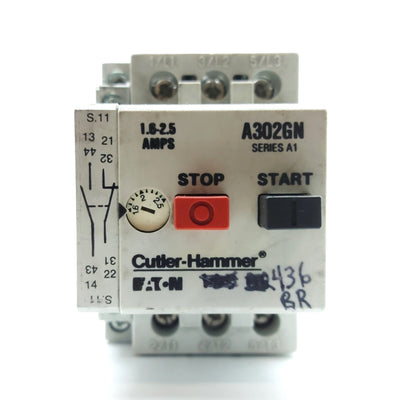 Used Cutler Hammer A302GN Motor Starter 3-Pole 1.6-2.5A 600VAC w/Auxiliary Contact