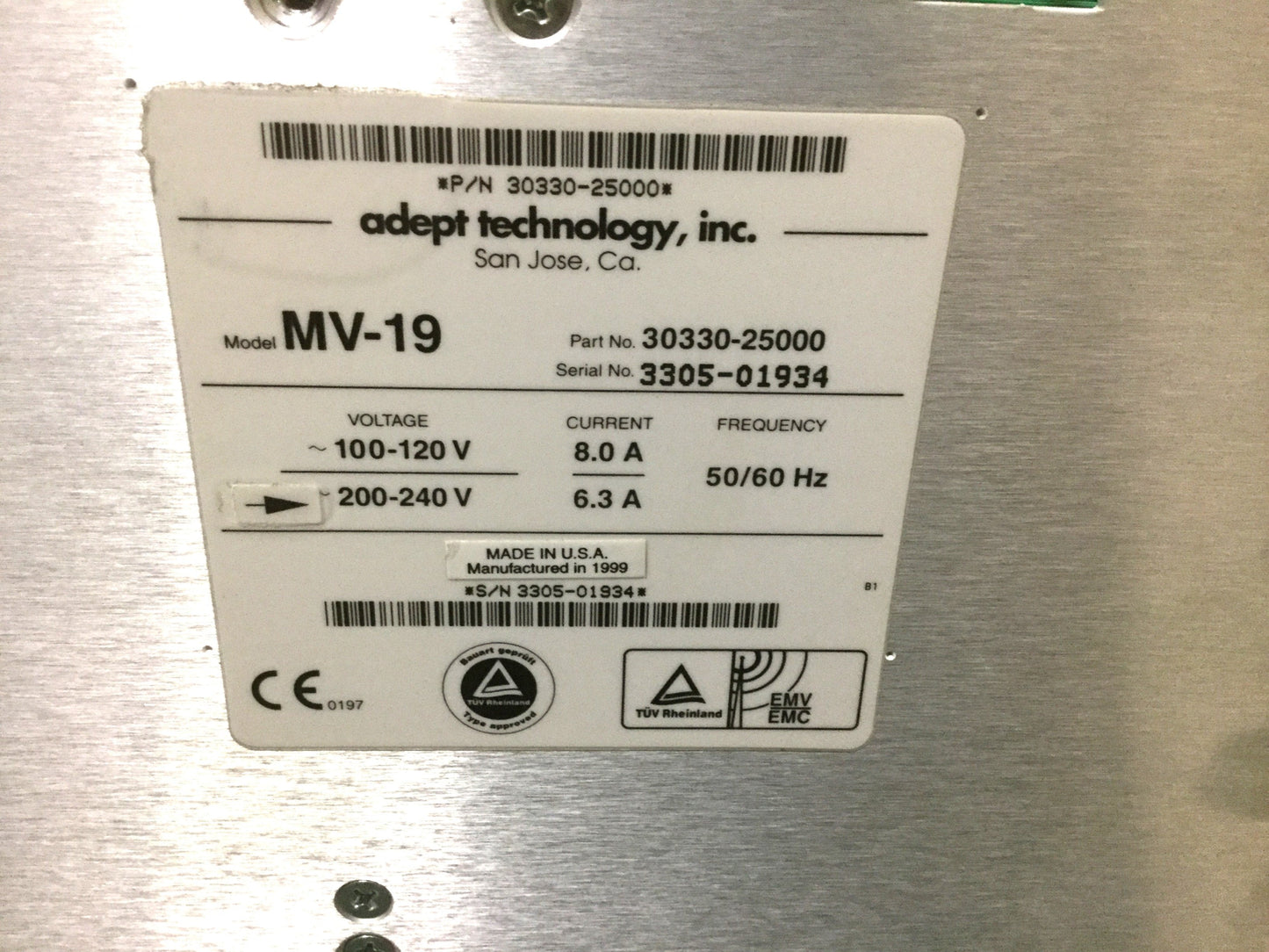 Used Adept MV-19 PLC Controller & Power Supply, 19-Slot, 240VAC