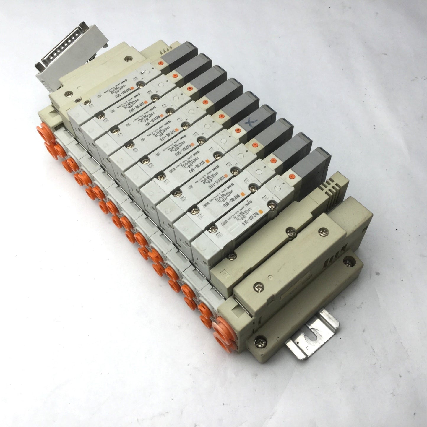 Used Bank of 9 SMC SV2100-5FU Solenoid Valves 5-Port, 2-Position *Broken Connection*
