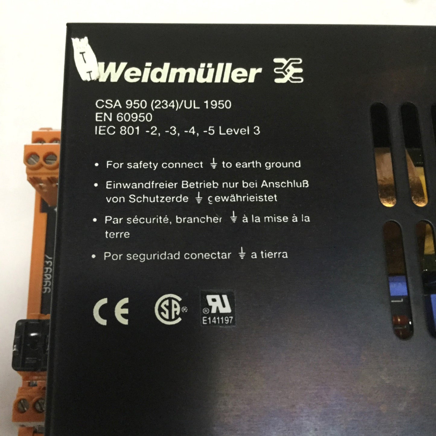 Used Weidmuller 990937 DIN Rail Mount Power Supply 115-230VAC In, 24VDC 5A Out 120W