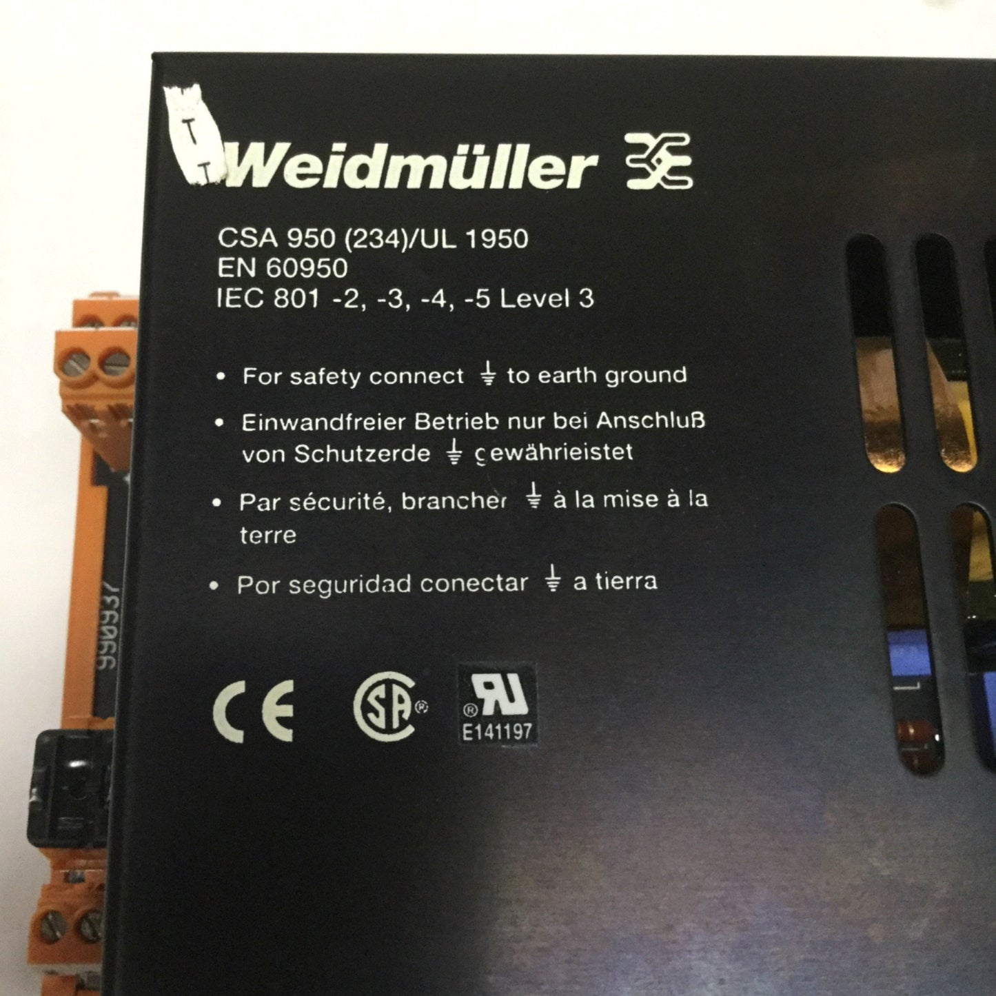 Used Weidmuller 990937 DIN Rail Mount Power Supply 115-230VAC In, 24VDC 5A Out 120W