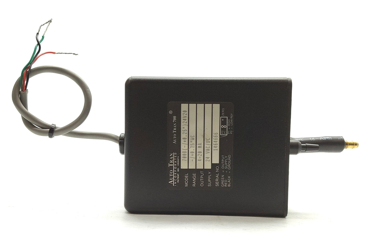 Used Auto Tran 700D(-/+0.25")24V20 Pressure Transducer ñ0.25"WC Range 4-20mA 24VAC/DC