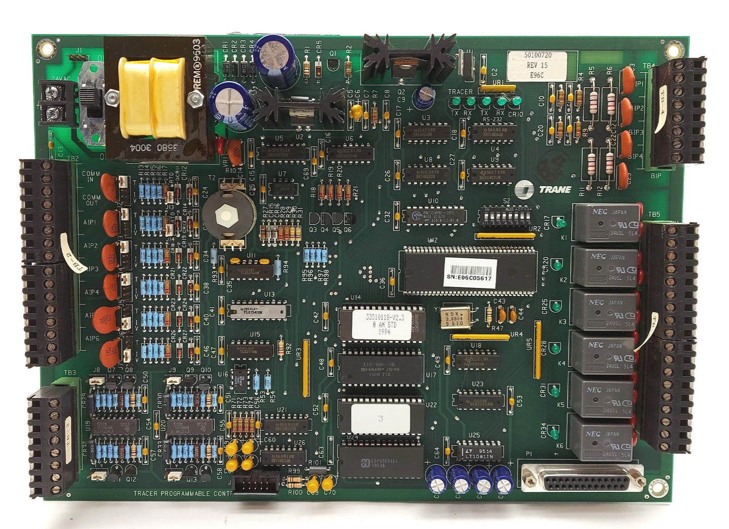 Used Trane 50100720 Rev. 15 E96C Tracer Programmable Control Module/Board
