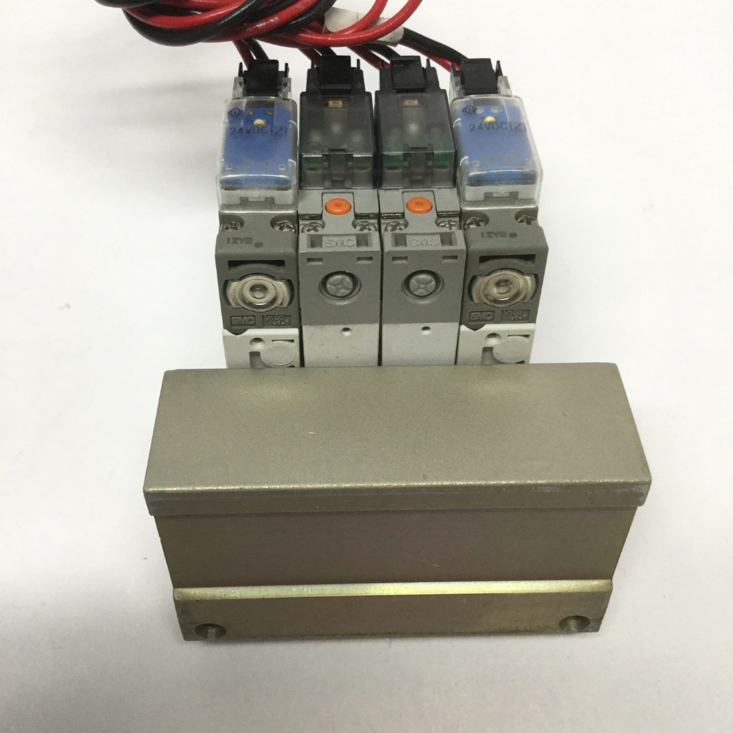 Used SMC SYJ3140-5MOZ (x4) 5-Port Base Mounted Solenoid Valves on Manifold 24VDC Coil