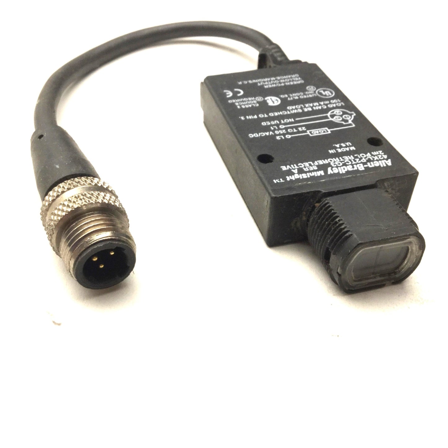 Used Allen Bradley 42KL-P2TC-G3 Retroreflective Sensor Switch, 22-250VAC/DC, 25mm-2m