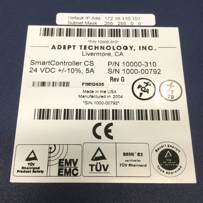 Used Adept 10000-310 Rev G Robot Smart Controller CS, 24VDC 5A, DeviceNet, SmartServo