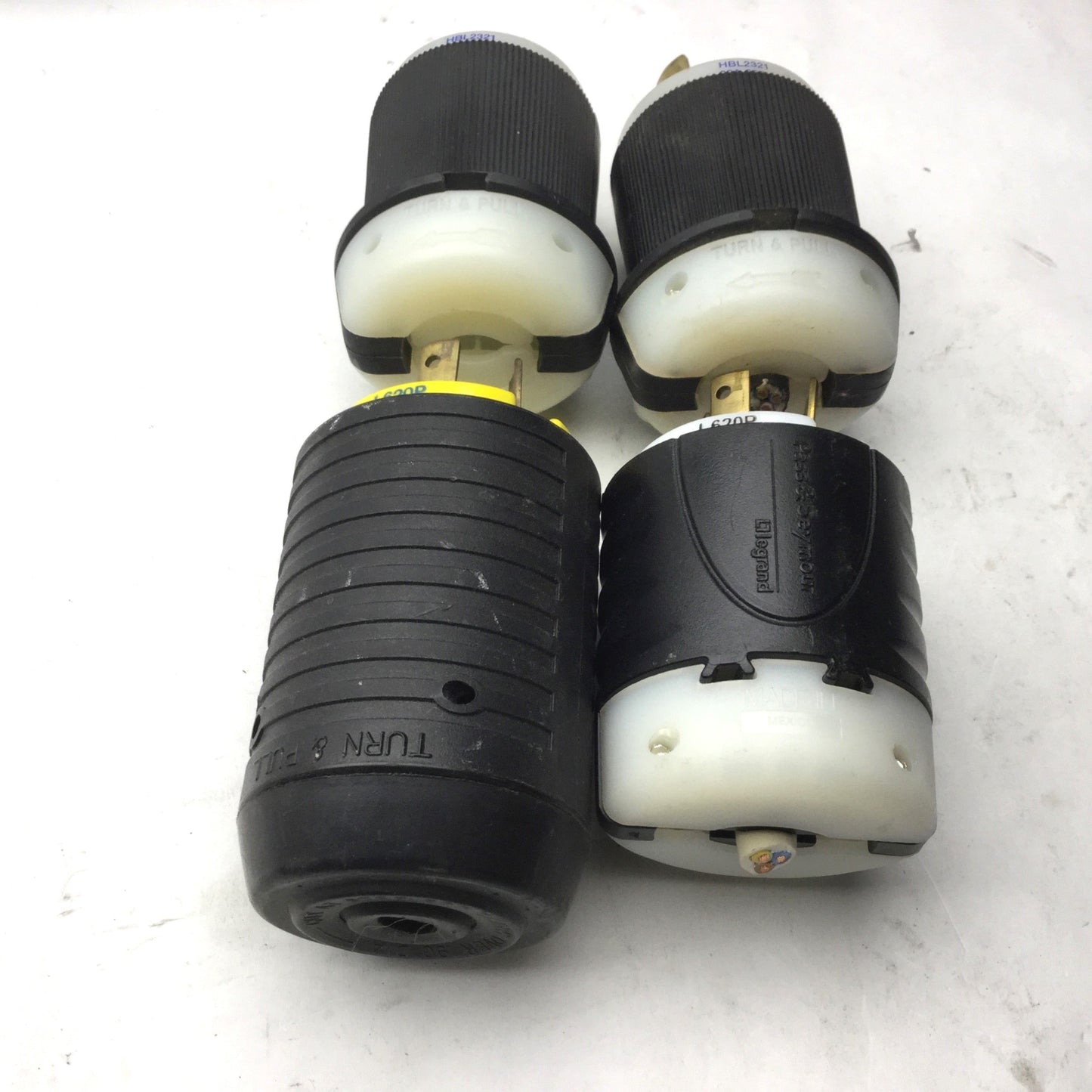Used Lot of 4 Miscellaneous Twist-Lock Male Plugs, Rating: 20A 250V 2P 3W