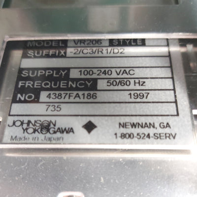 Used Yokogawa VR206-2/C3/R1/D2 Wide View Chart Recorder 6-Channel RS-422 100-240VAC