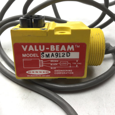 Used Banner SMA912D Valu-Beam Photoelectric Sensor, 120VAC, Range: 30"