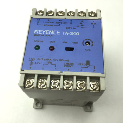 Used Keyence TA-340 Amplifier Unit SPDT 250VAC 2A Relay Contact Solid-State NPN 100mA