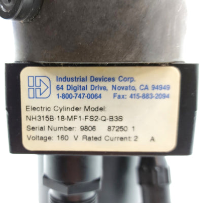 Used Industrial Devices NH315B-18-MF1-FS2-Q-B3S Electric Linear Actuator 18" Stroke