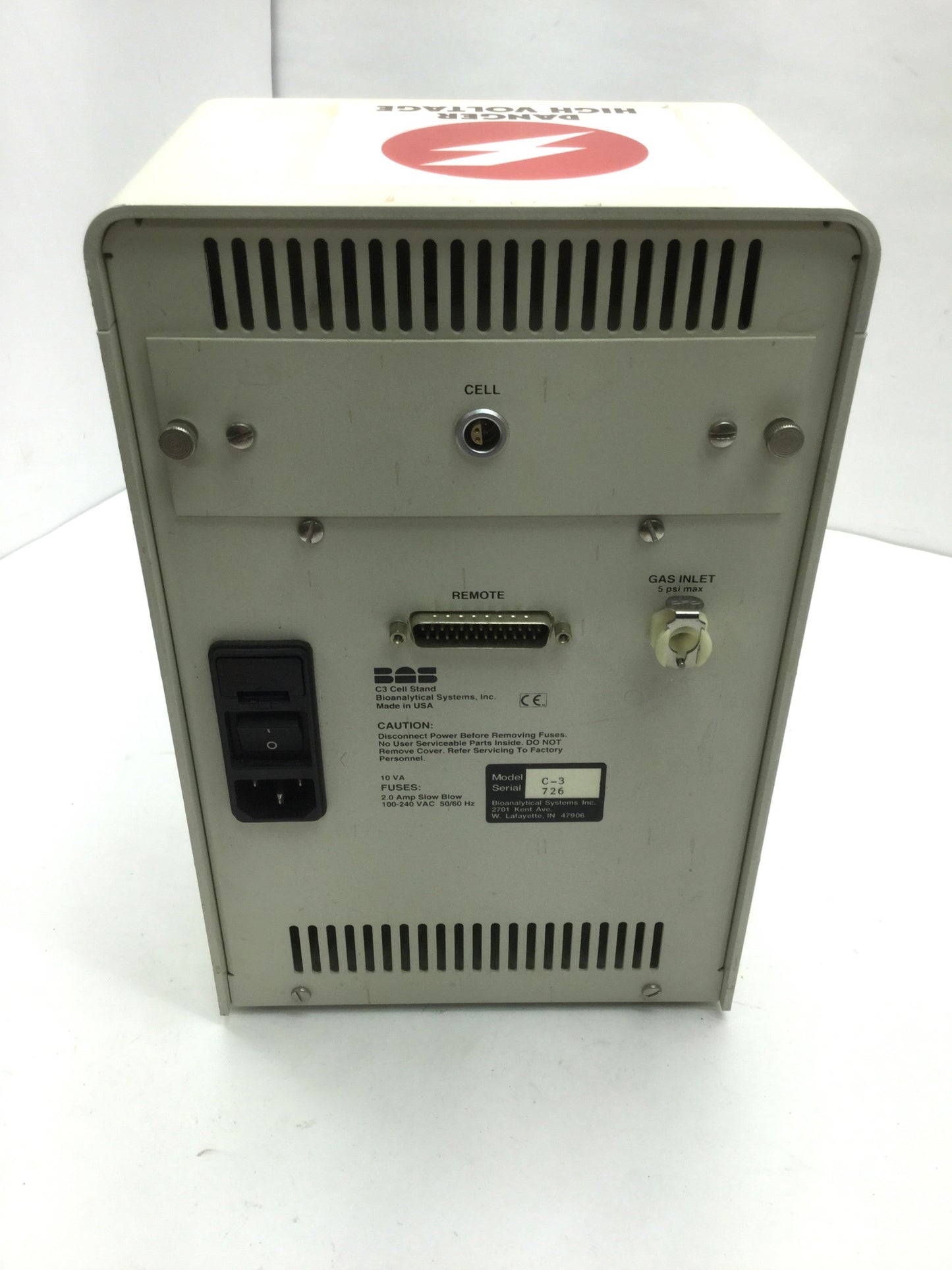 Used BASI Bioanalytical Systems C3 C-3 Cell Stand Faraday Cage Remote Stir and Purge