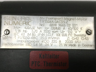 For Parts General Numeric 1FT5064-0AC01-Z SIMODRIVE 3PH Permanent Magnet AC Servo Motor