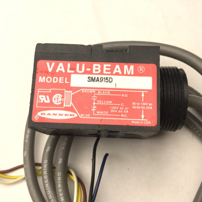 Used Banner SMA912D Valu-Beam Photoelectric Sensor Range: 30", 120VAC, Black Case