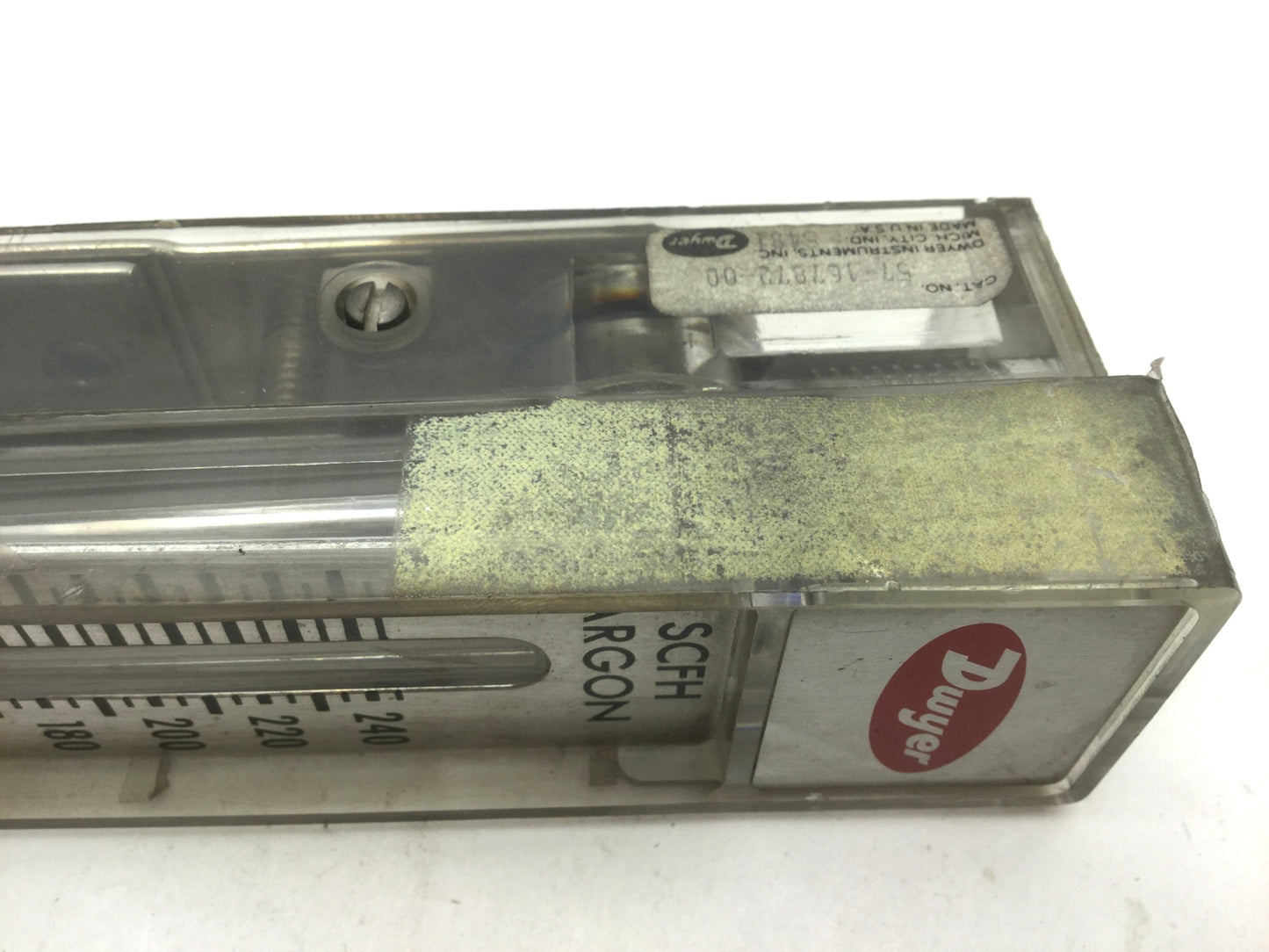 Used Dwyer 57-167872-00 Argon Flow Meter, 0-245 SCFH, 1/8"NPT, 8.75" x 2.75 x 1.5"