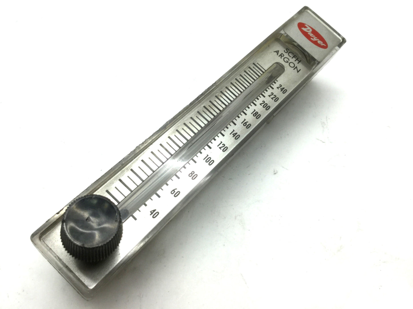 Used Dwyer 57-167872-00 Argon Flow Meter, 0-245 SCFH, 1/8"NPT, 8.75" x 2.75 x 1.5"