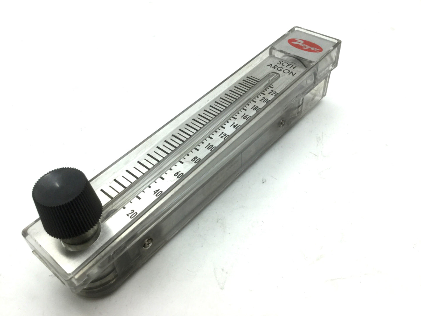 Used Dwyer 167872-00 Argon Flow Meter, 0-235 SCFH, 1/8"NPT, 8.75" x 2.75 x 1.5"