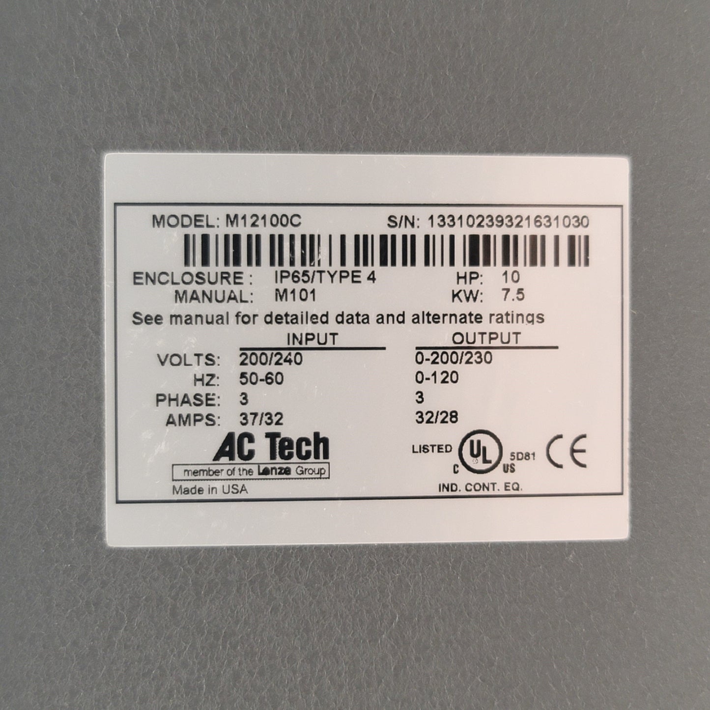 New Lenze M12100C AC Tech MC Series Variable Frequency Drive 240VAC 3-Phase, 10HP