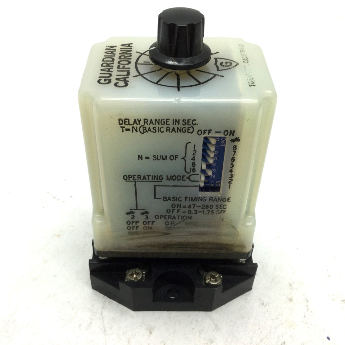 Used Guardian California 0521-1481-9100 Time Delay Relay 24V, 0.3-1.75 / 47-260 Sec