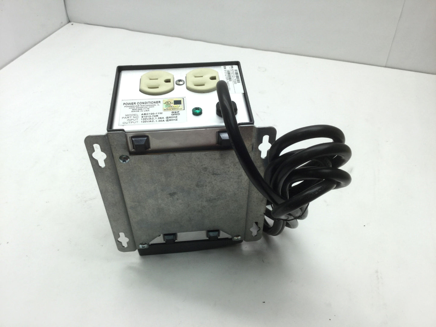 Used Powervar 61012-70R Line Power Conditioner 2-Outlet, 120VAC 1A ABC100-11W